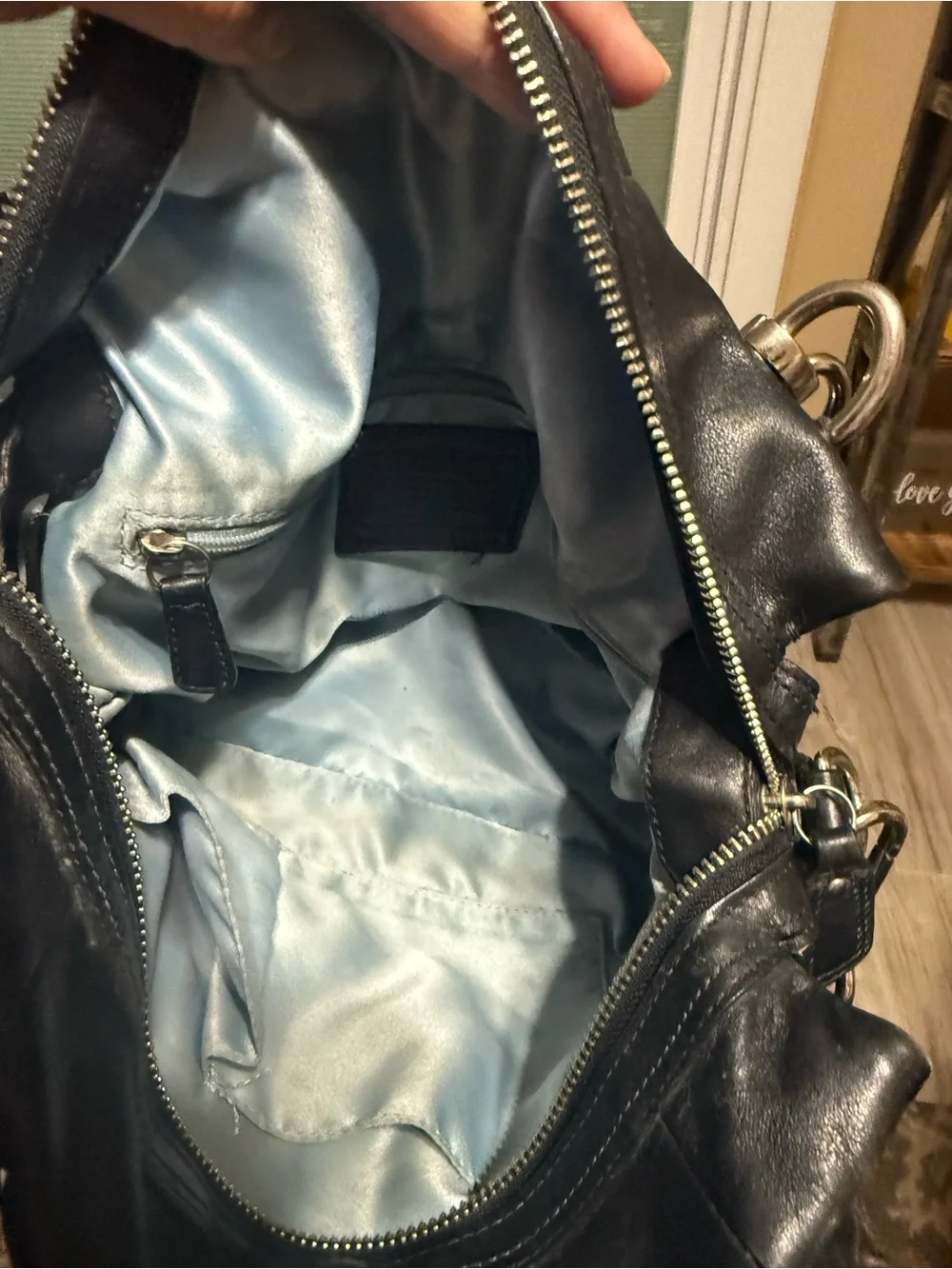 Coach Black Leather Satchel Handbag with Silver Hardware